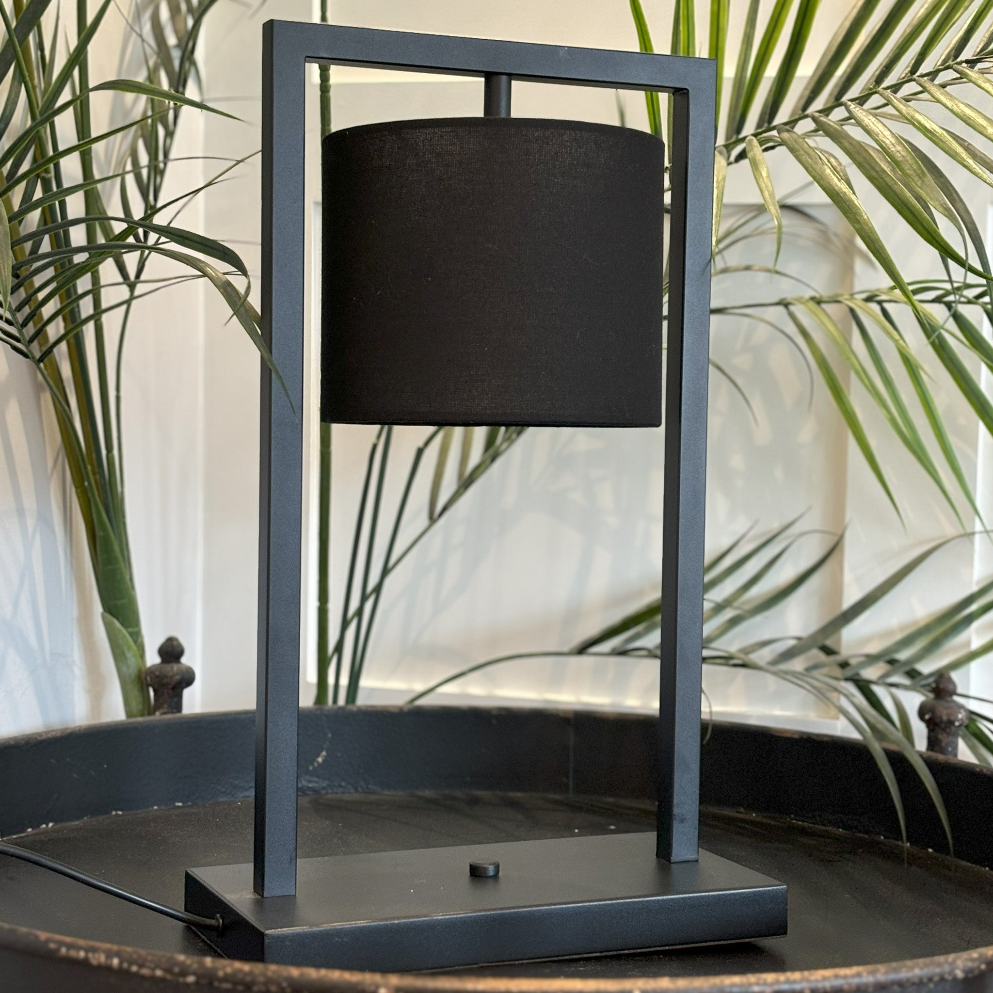 Square Frame Table Lamp in Matt Bronze